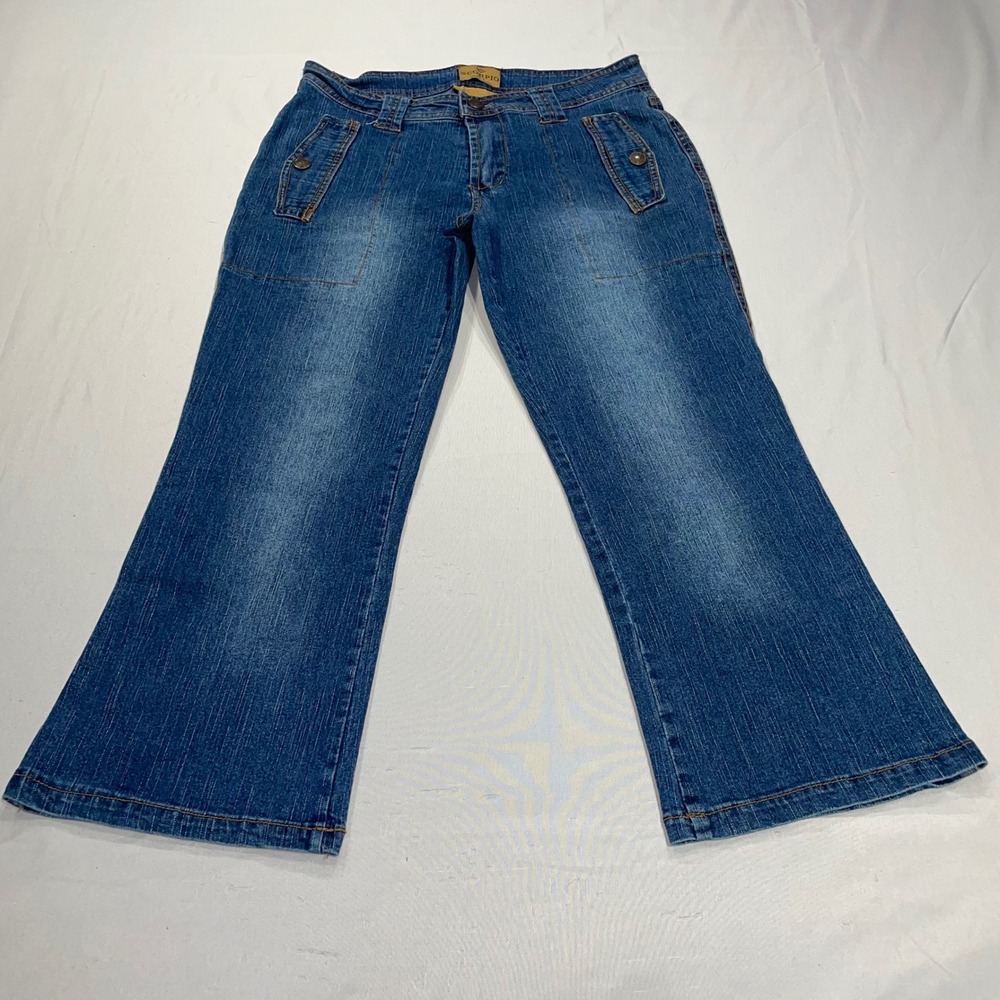 Scorpio USA Womens Wide Leg Flare Jeans Blue Denim Button Flap Pockets Size 7‎